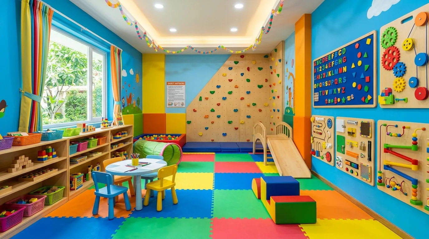 Use wall shelves for books that deserve easy access inspiration for a kids playroom.